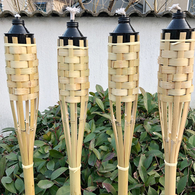 180 ซม. ไม้ไผ่ธรรมชาติทำด้วยมือไฟฉายไม้ไผ่ Tiki ไฟฉายสำหรับสวน Luau Party