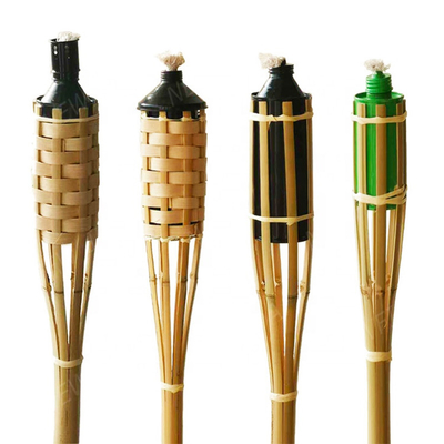 ไฟฉายไม้ไผ่ธรรมชาติกันน้ำหวาย Tiki Torches สำหรับลานสวนสนามหญ้า