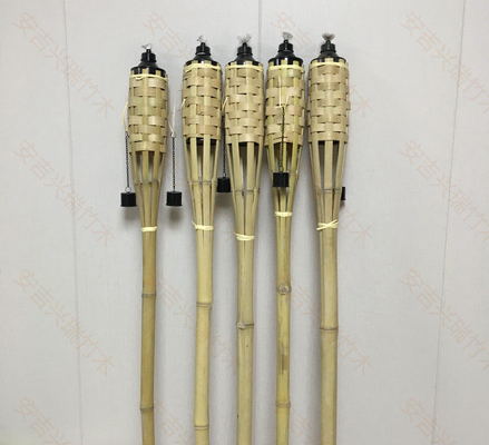 180 ซม. ไม้ไผ่ธรรมชาติทำด้วยมือไฟฉายไม้ไผ่ Tiki ไฟฉายสำหรับสวน Luau Party