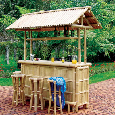 ความบันเทิงชายหาดกันน้ำไม้ไผ่ Tiki Bar 2 4 สตูลไม้ไผ่พร้อมที่รองหลัง